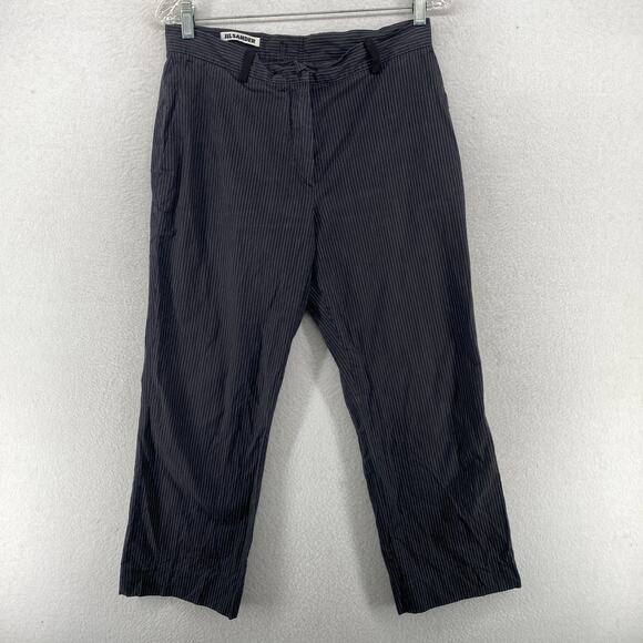 JIL SANDER Pants Womens 40 Trousers Striped Straight Leg Cropped Cotton Black - Picture 1 of 12